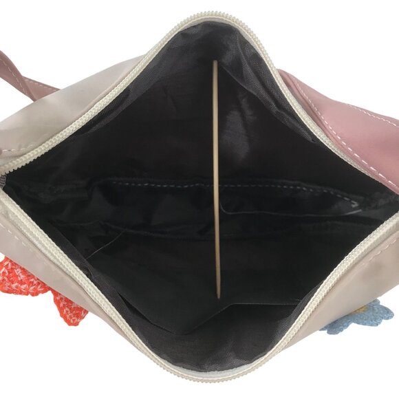 Vintage 90s Style Floral Crochet Embroidered Cottagecore Handbag Zipper Closure - Picture 5 of 6